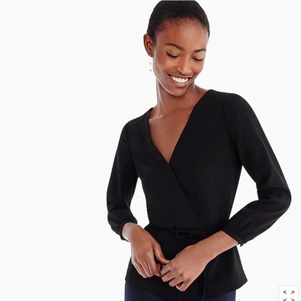 J.Crew Black Drapey Crepe Faux-Wrap Top